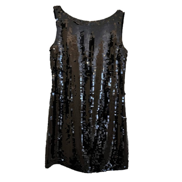 NWT - BANANA REPUBLIC Black Sequin Mini Dress, Reversible V-Neck & round neck, 4 - Picture 4 of 12